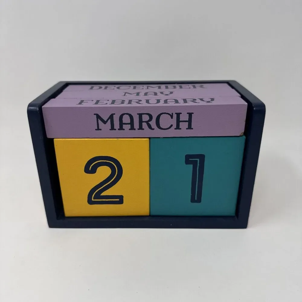 Renewing Minds Colorful Wooden Perpetual Desktop Calendar 7x4.25.